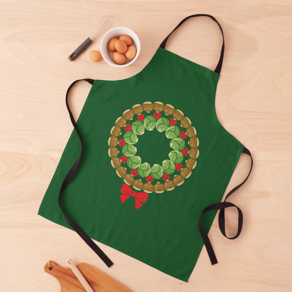 Christmas wreath of Brussels sprouts chestnuts cranberries pattern Apron