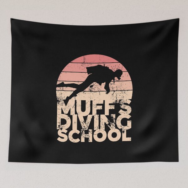Item preview, Muff's Diving School Funny Innuendo Retro Sunset designed and sold by juvajay.