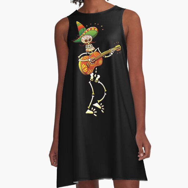 Mexican Skeleton Playing Guitar A-Line Dress