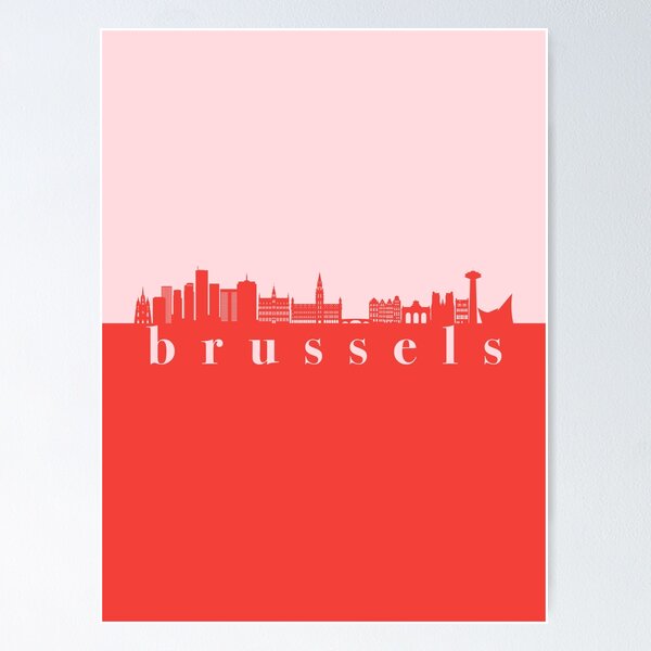 Item preview, minimalist brussels skyline red and pink color block  designed and sold by neopop.