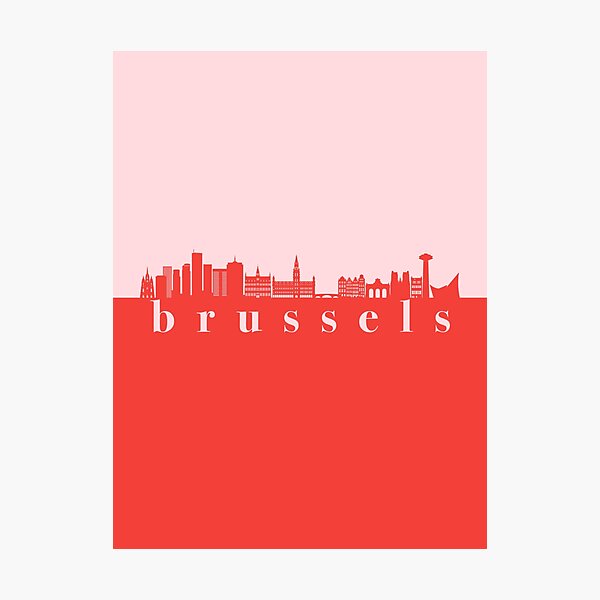 Item preview, minimalist brussels skyline red and pink color block  designed and sold by neopop.