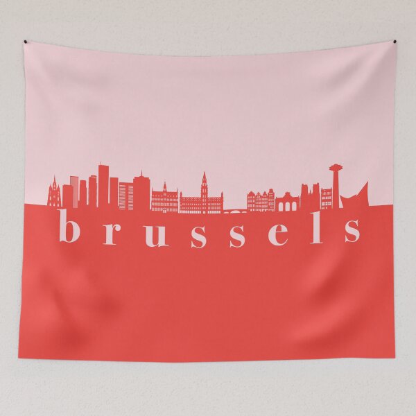 Item preview, minimalist brussels skyline red and pink color block  designed and sold by neopop.