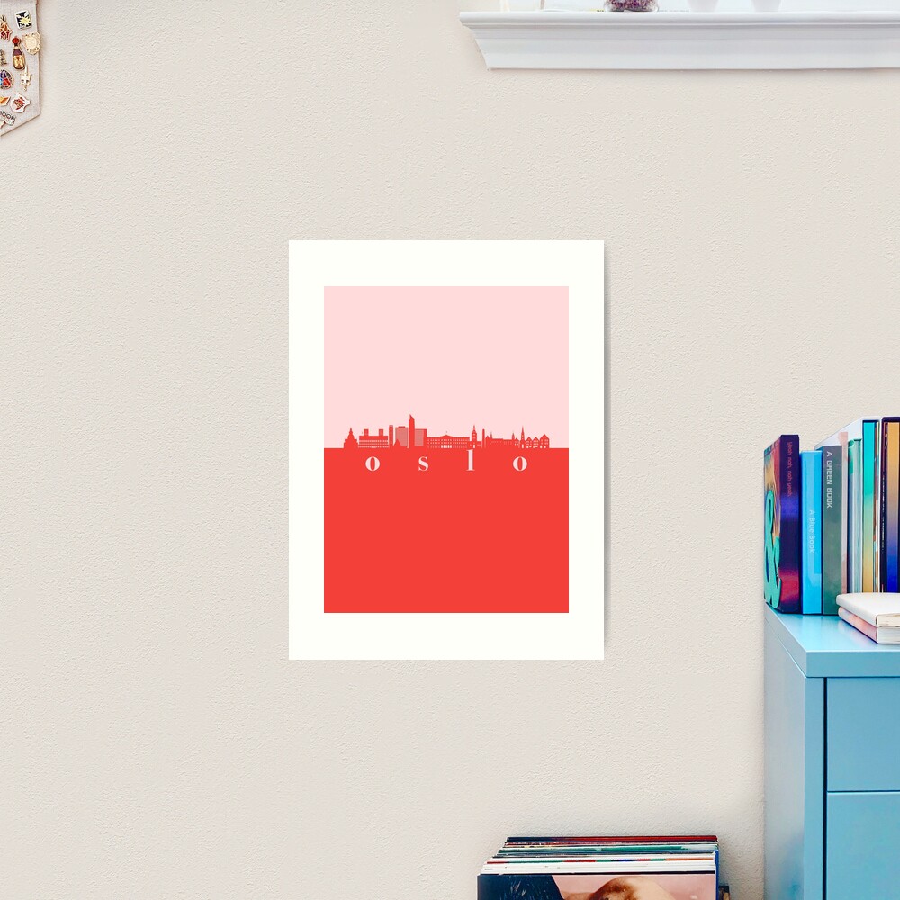 minimalist oslo skyline red and pink color block | Poster