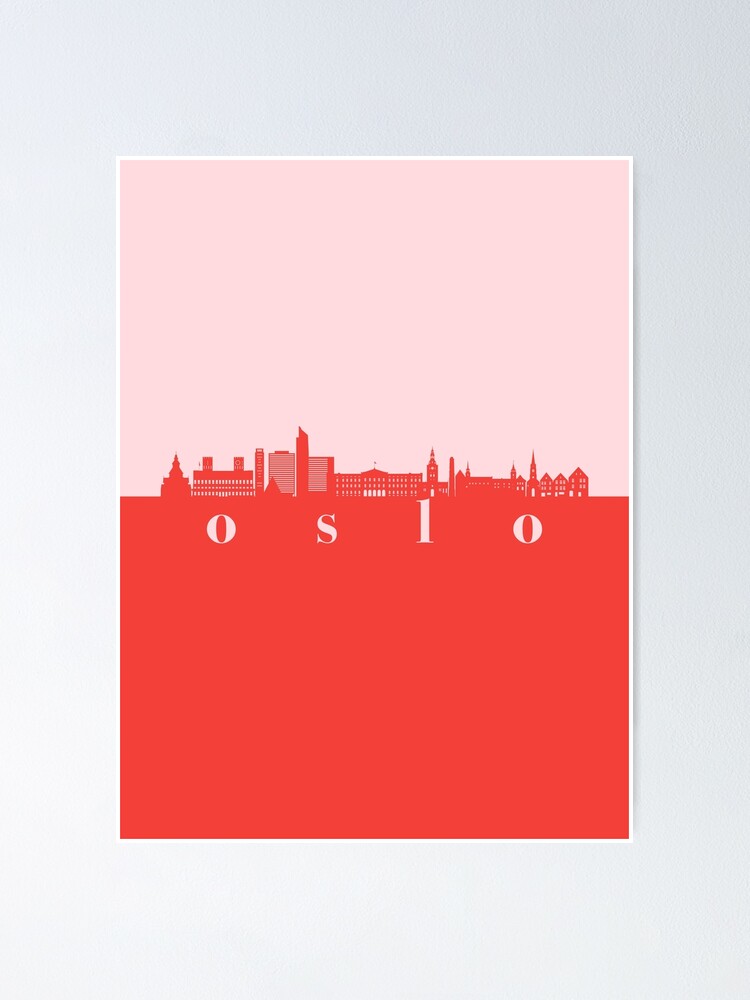 minimalist oslo skyline red and pink color block | Poster