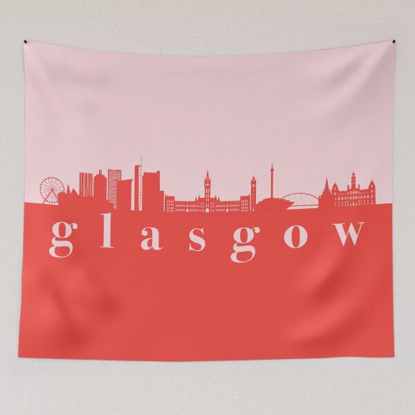 Item preview, minimalist glasgow skyline red and pink color block  designed and sold by neopop.