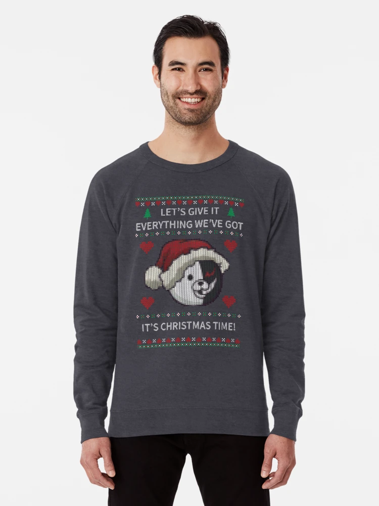 Monokuma Ugly Christmas Sweater Dangan Lightweight Sweatshirt for Sale by Nimazu Redbubble