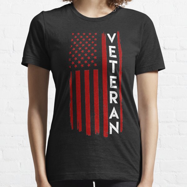 Veteran Distressed US Flag Red with White Text Essential T-Shirt