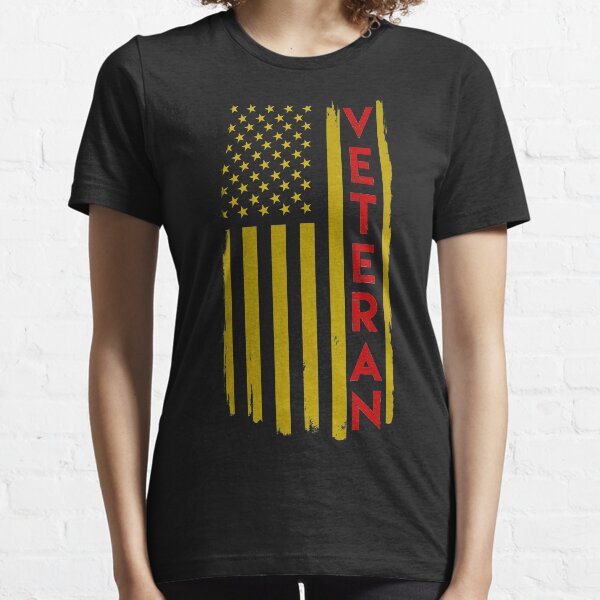 Veteran Distressed US Flag Gold with Red Text Essential T-Shirt