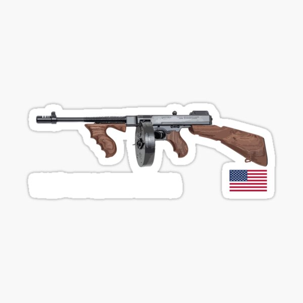 TOMMY GUN Sticker Submachine Gun Silhouette Vinyl Decal Prohibition Trench .45 
