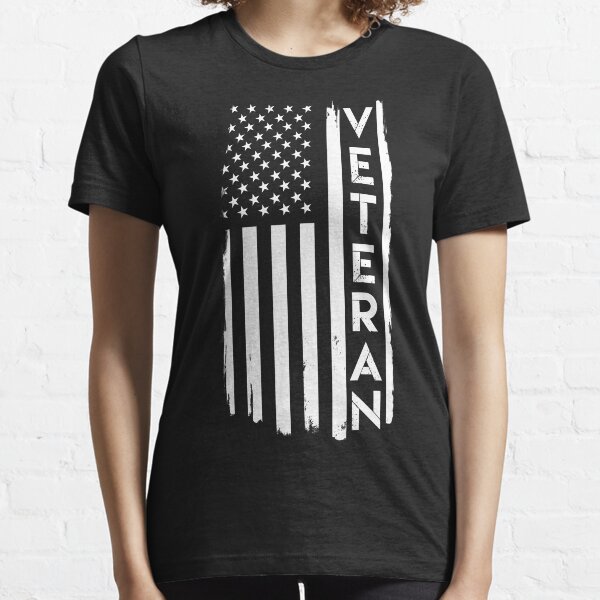 Veteran Distressed US Flag White with White Text Essential T-Shirt
