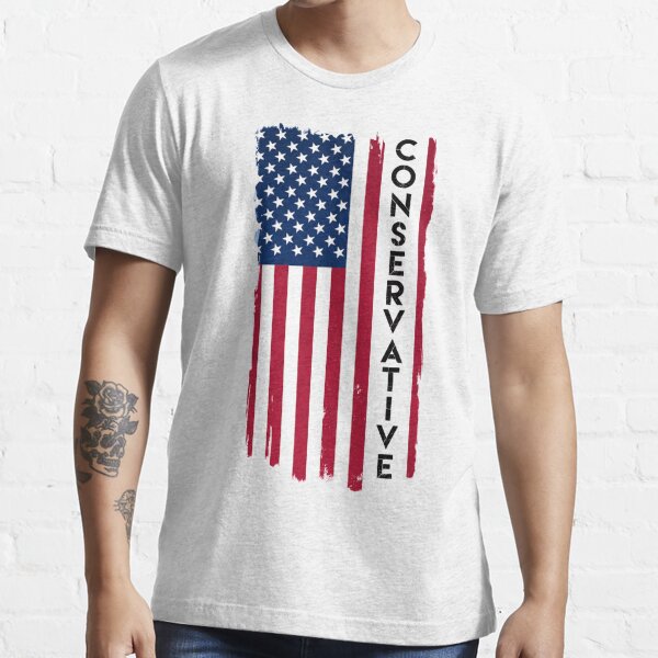 Conservative Distressed US Flag Black Text Essential T-Shirt
