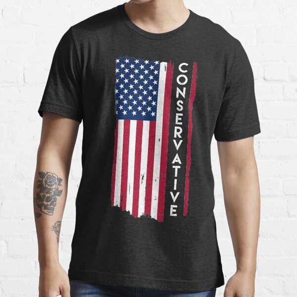 Conservative Distressed US Flag with White Text Essential T-Shirt