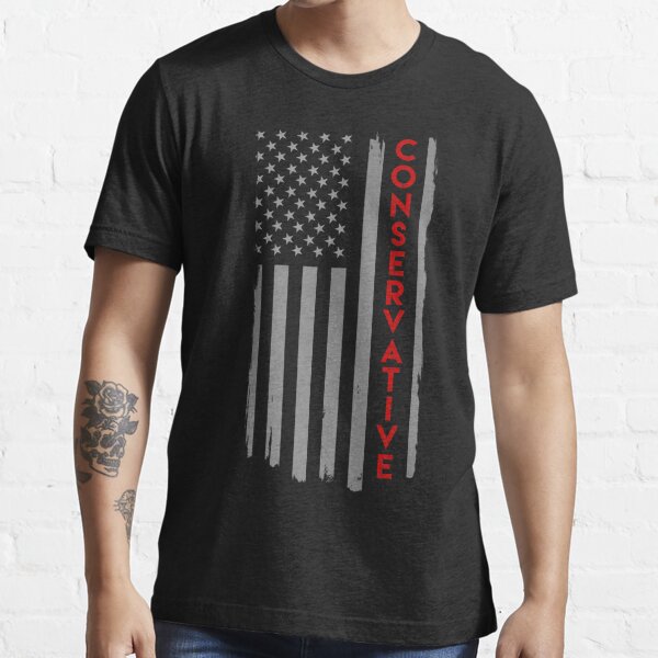 Conservative Distressed US Flag Silver with Red Text Essential T-Shirt