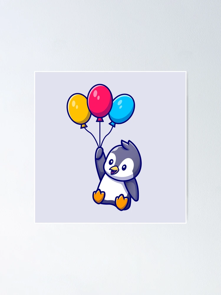 Cute flying penguin with balloons Poster for Sale by PhelipeCasanova