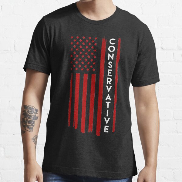 Conservative Distressed US Flag Red with White Text Essential T-Shirt