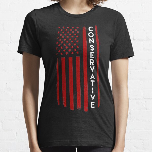 Conservative Distressed US Flag Red with White Text Essential T-Shirt