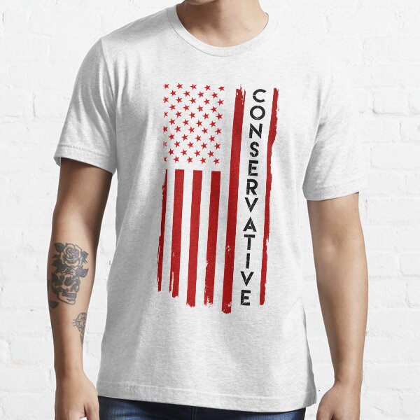Conservative Distressed US Flag Red with Black Text Essential T-Shirt