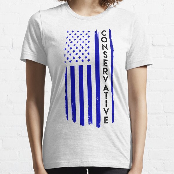 Conservative Distressed US Flag Blue with Black Text Essential T-Shirt
