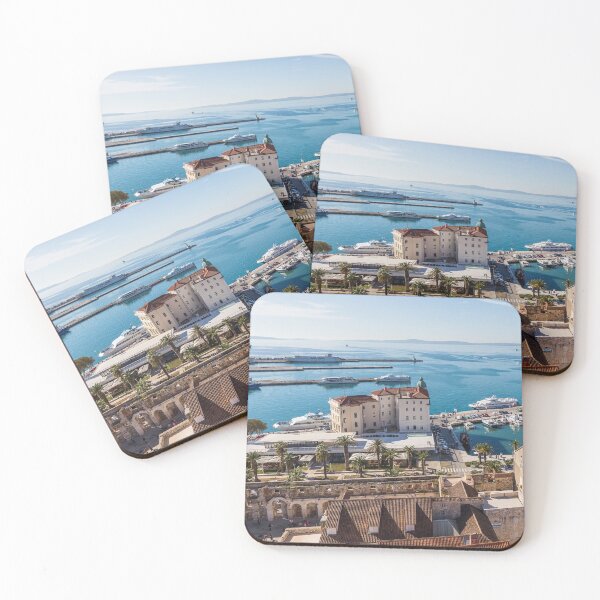 Item preview, Multi image panorama overlooking the tree lined promenade of Split known as the Riva from the top of the Cathedral of Saint Domnius bell tower  seen in October 2017. designed and sold by wellsie82.