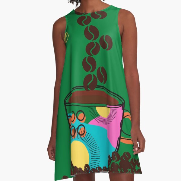 TAZA DE CAFÉ EN GRANOS BLISS (fondo verde) Vestido acampanado
