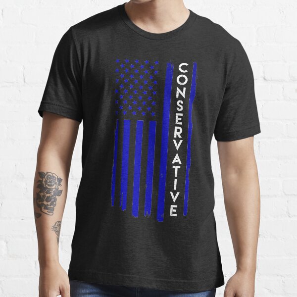 Conservative Distressed US Flag Blue with White Text Essential T-Shirt