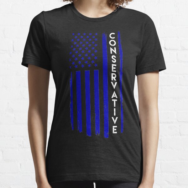 Conservative Distressed US Flag Blue with White Text Essential T-Shirt