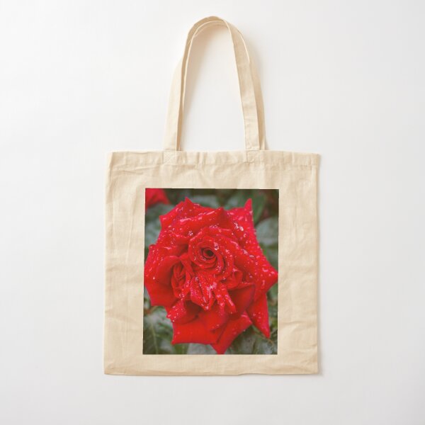 Red Rose with water drops Cotton Tote Bag