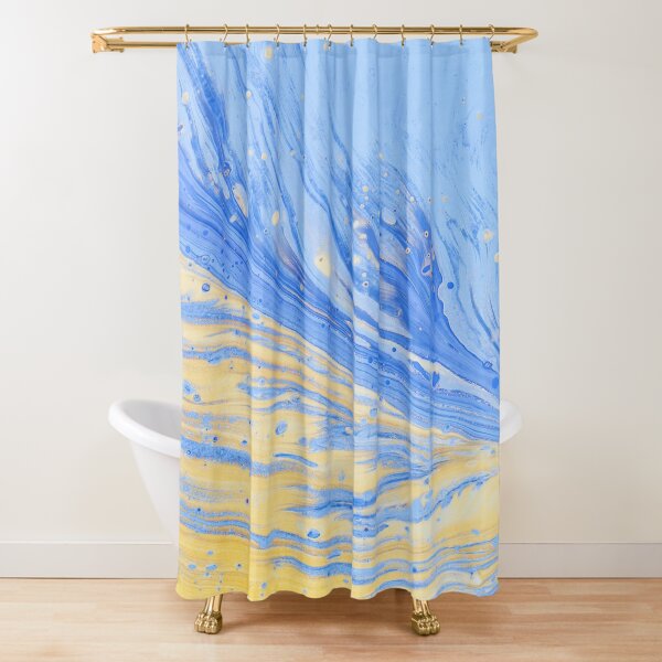 Yellow and blue organic floral pattern Shower Curtain