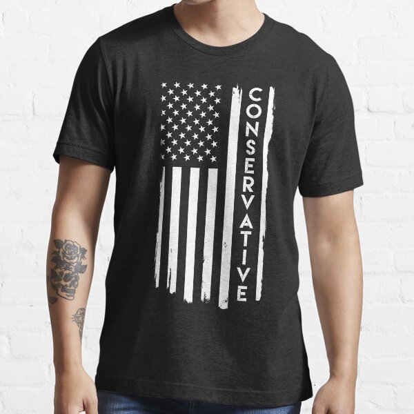 Conservative Distressed US Flag White with White Text Essential T-Shirt