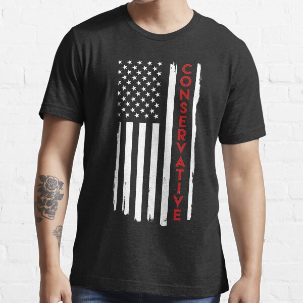 Conservative Distressed US Flag White with Red Text Essential T-Shirt