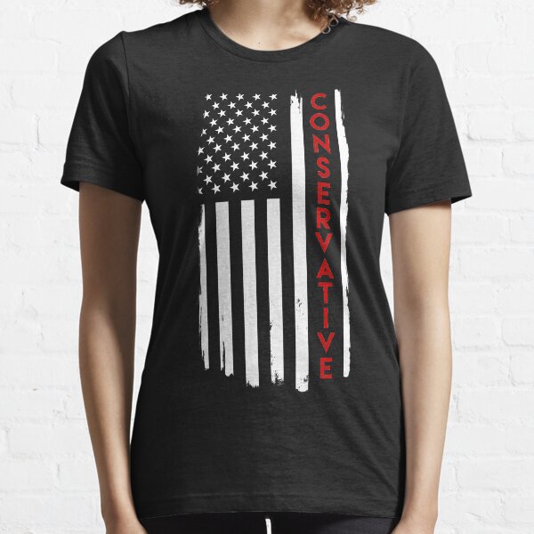 Conservative Distressed US Flag White with Red Text Essential T-Shirt