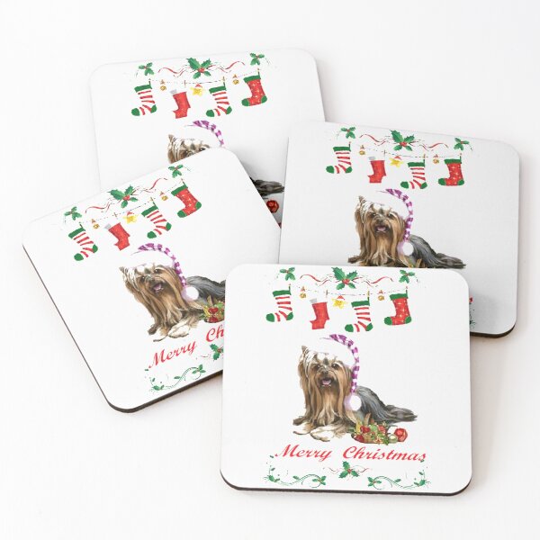 Merry Christmas ,cute Yorkie Christmas design 8 Coasters (Set of 4)