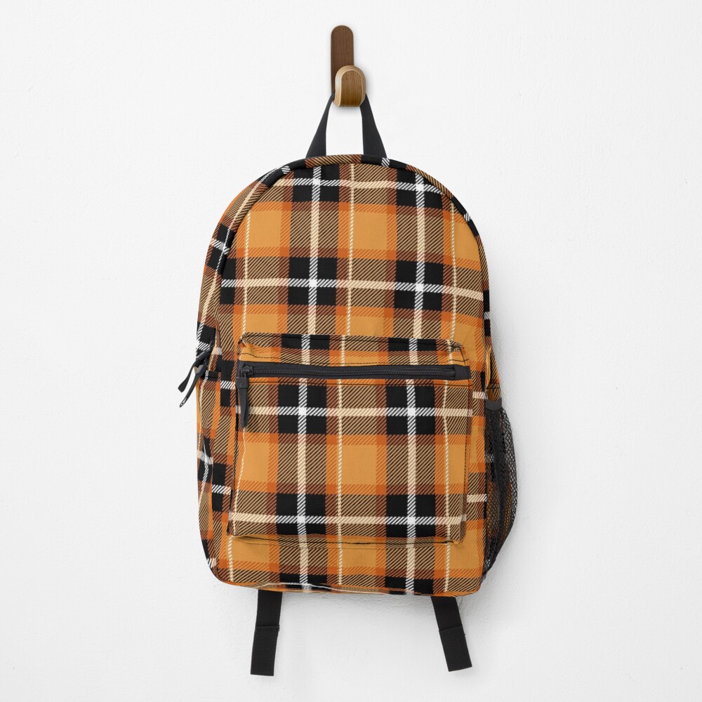 black plaid backpack