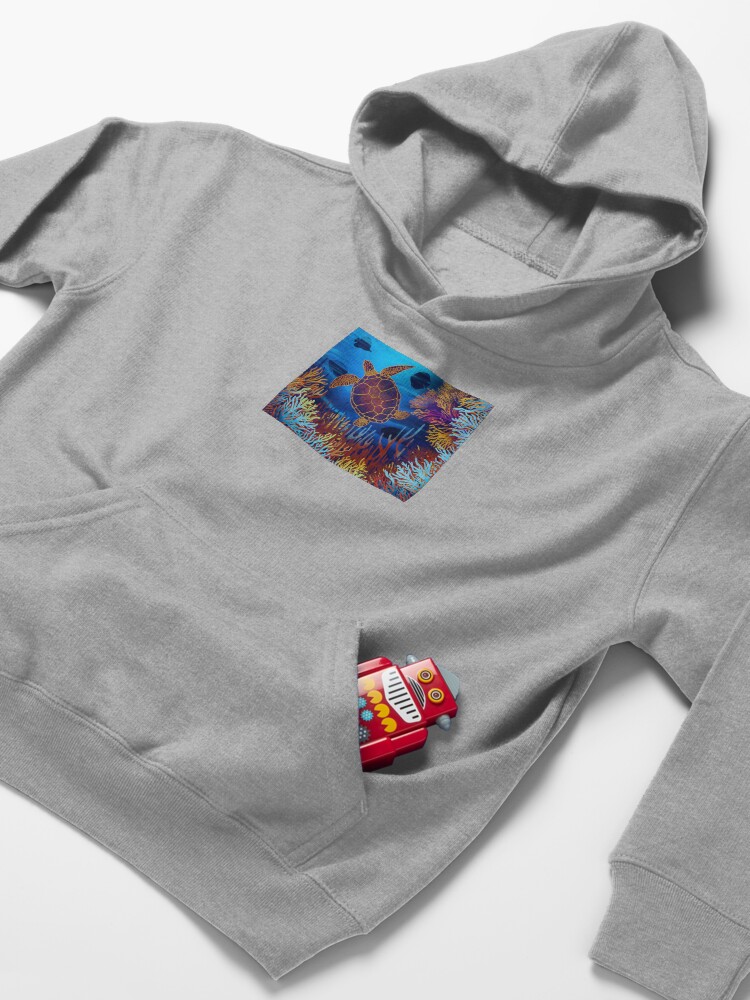Alternate view of Sea Turtle On A Coral Reef Kids Pullover Hoodie