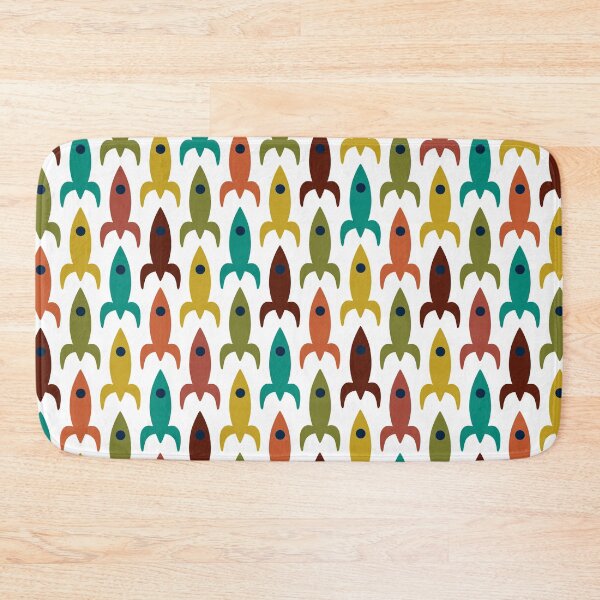 Item preview, Space Age Rocket Ships - Colorful Mid-Century Modern Atomic Age Aerospace Pattern in Teal, Olive, Mustard, Orange, and White designed and sold by kierkegaard.