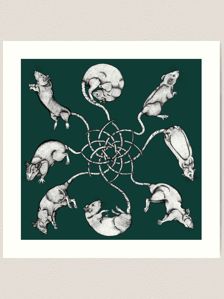 Rat King Lino Print / King Rat / Morbid Art 