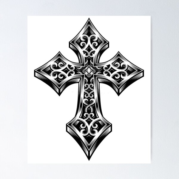 Celtic Cross Tattoo Design with Wings and Scrolls