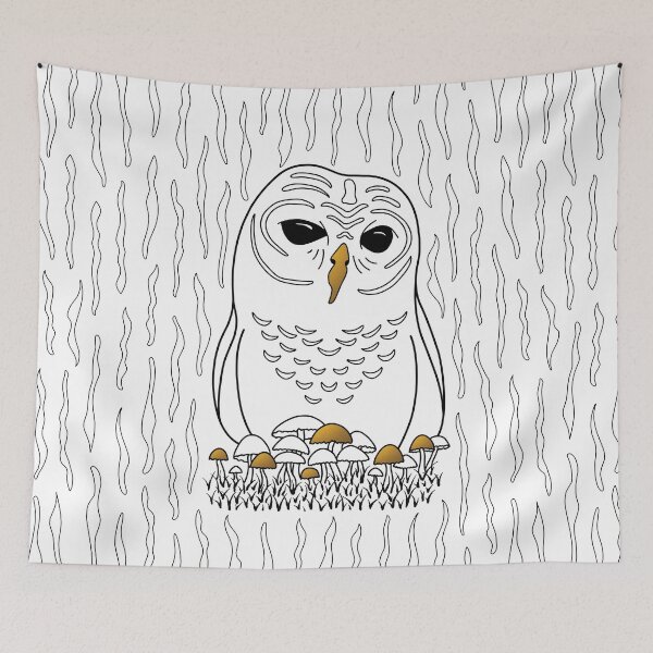 Item preview, Adorable cute owl in black and white with gold details, wild woodland bird designed and sold by Twist Design.