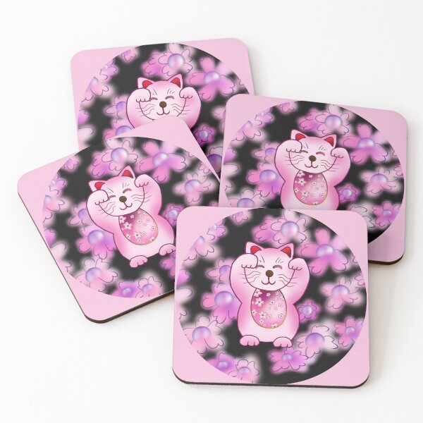 Item preview, Cute pink good luck maneki neko with pearl flowers designed and sold by CuisineCat.