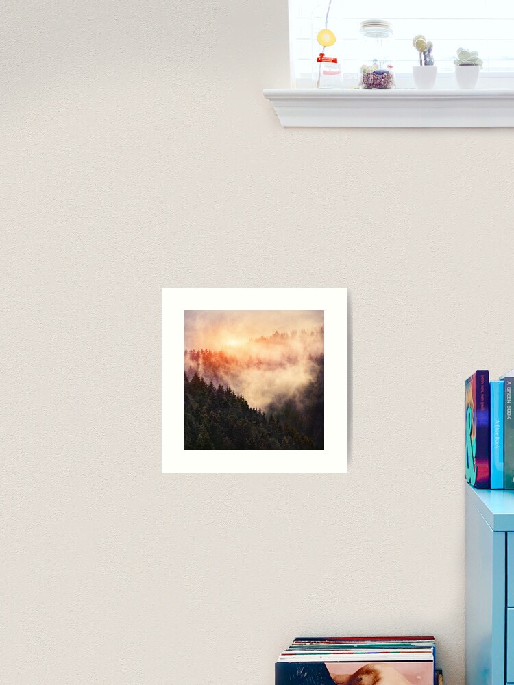 Thumbnail 1 of 3, Art Print, In My Other World // Sunrise In A Romantic Misty Foggy Autumn Fairytale Wilderness Forest With Trees Covered In Fog And Sunlight designed and sold by tekay.