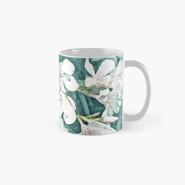 White flowers on green Classic Mug
