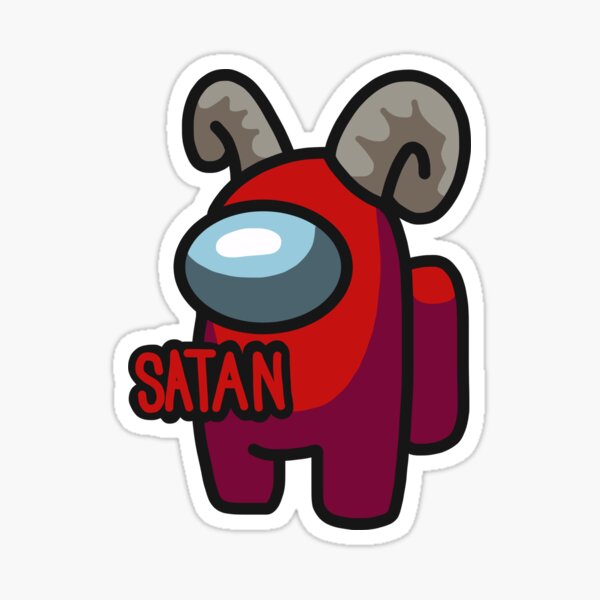 Satan Imposter From Among Us Red With Horns Sticker By Elsxiv Redbubble