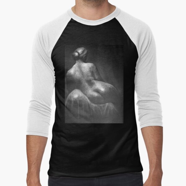 Female Back drawing by Adelaide Artist Avril Thomas Baseball ¾ Sleeve T-Shirt