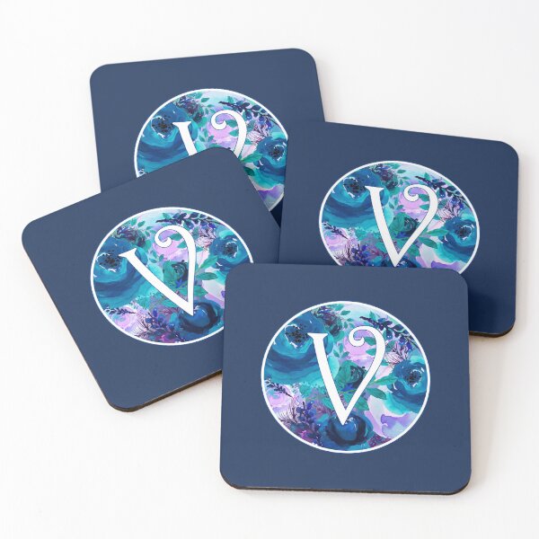 Artikelvorschau, Der Buchstabe 'V' Blue Flower Aquarell Monogramm entworfen und verkauft von Bumblefuzzies.