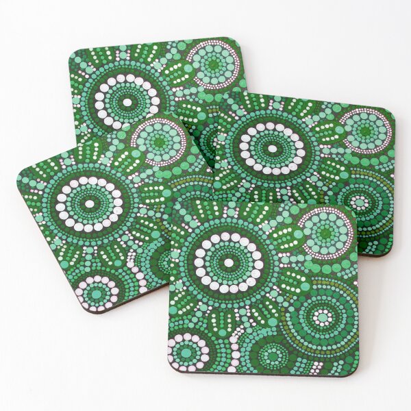 Item preview, Australian Aboriginal Art Green Pattern Family Gathering  designed and sold by GhostGumDesigns.