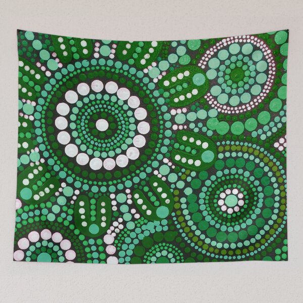 Item preview, Australian Aboriginal Art Green Pattern Family Gathering  designed and sold by GhostGumDesigns.