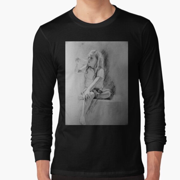 The Feather - Drawing by Avril Thomas - Adelaide Artist Long Sleeve T-Shirt
