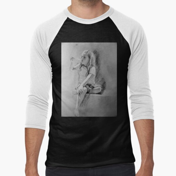 The Feather - Drawing by Avril Thomas - Adelaide Artist Baseball ¾ Sleeve T-Shirt