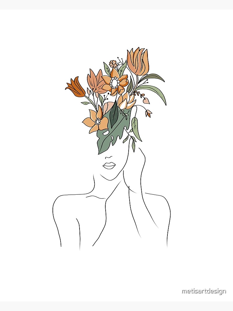 "Woman with flower head line art" Poster by metisartdesign Redbubble