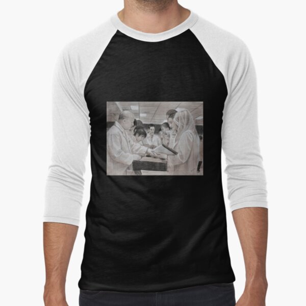 Pathology Lab - Drawing by Avril Thomas - Adelaide Artist Baseball ¾ Sleeve T-Shirt